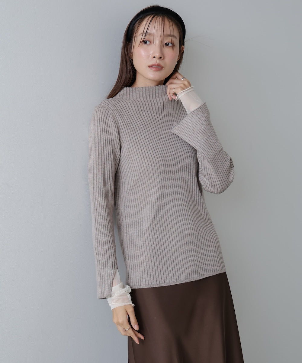 （選べるネック）チュールレイヤードリブニット