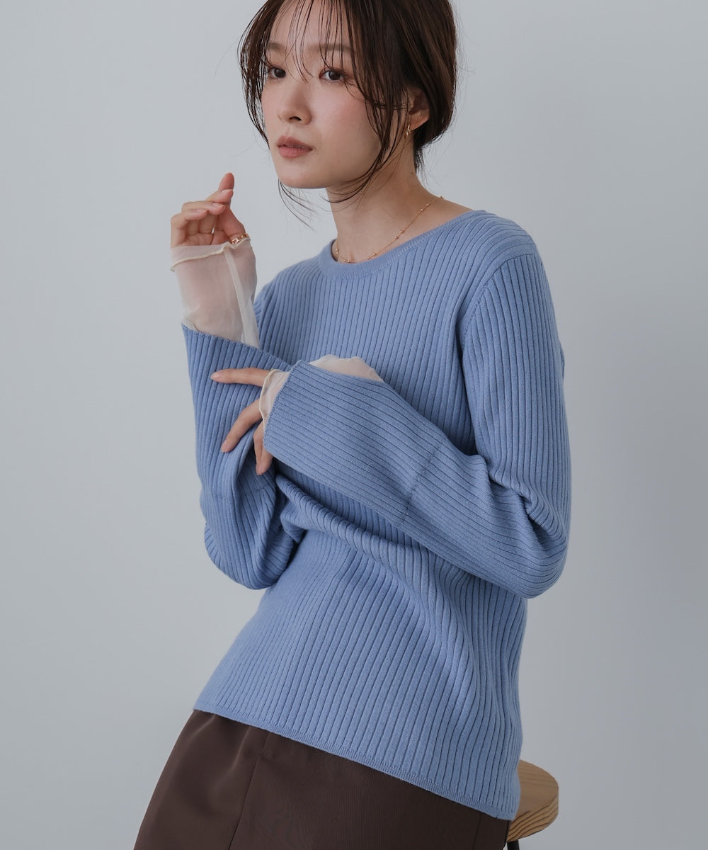 （選べるネック）チュールレイヤードリブニット