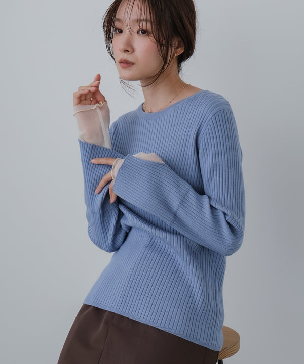 （選べるネック）チュールレイヤードリブニット