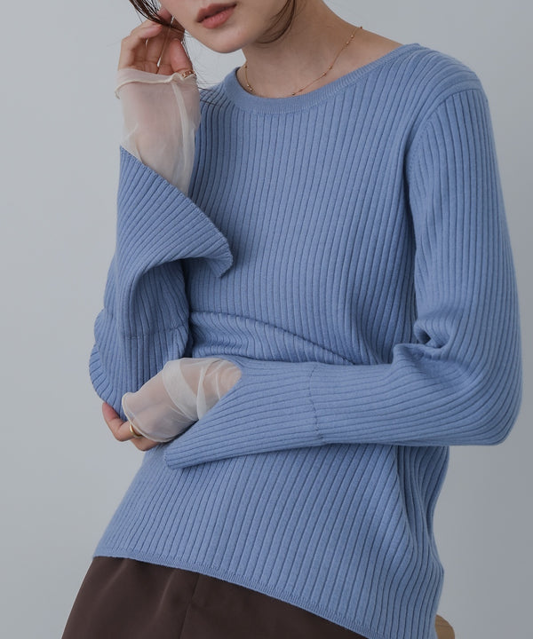 （選べるネック）チュールレイヤードリブニット