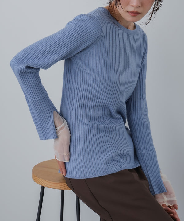 （選べるネック）チュールレイヤードリブニット