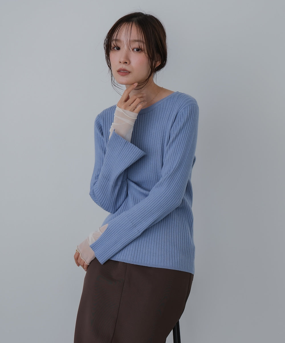 （選べるネック）チュールレイヤードリブニット