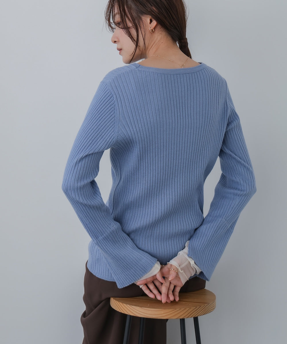 （選べるネック）チュールレイヤードリブニット