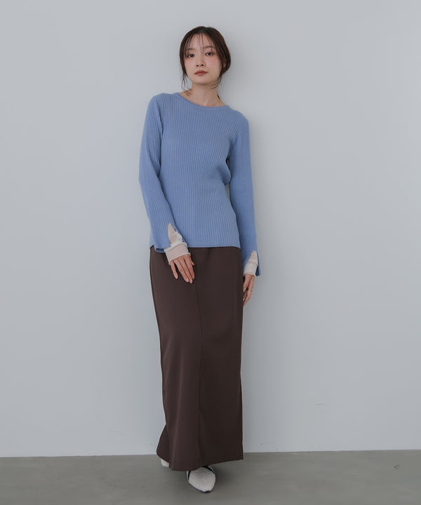 （選べるネック）チュールレイヤードリブニット