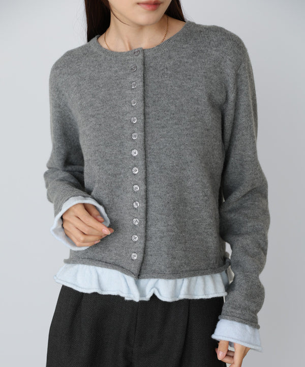 配色フリルニットカーディガン
