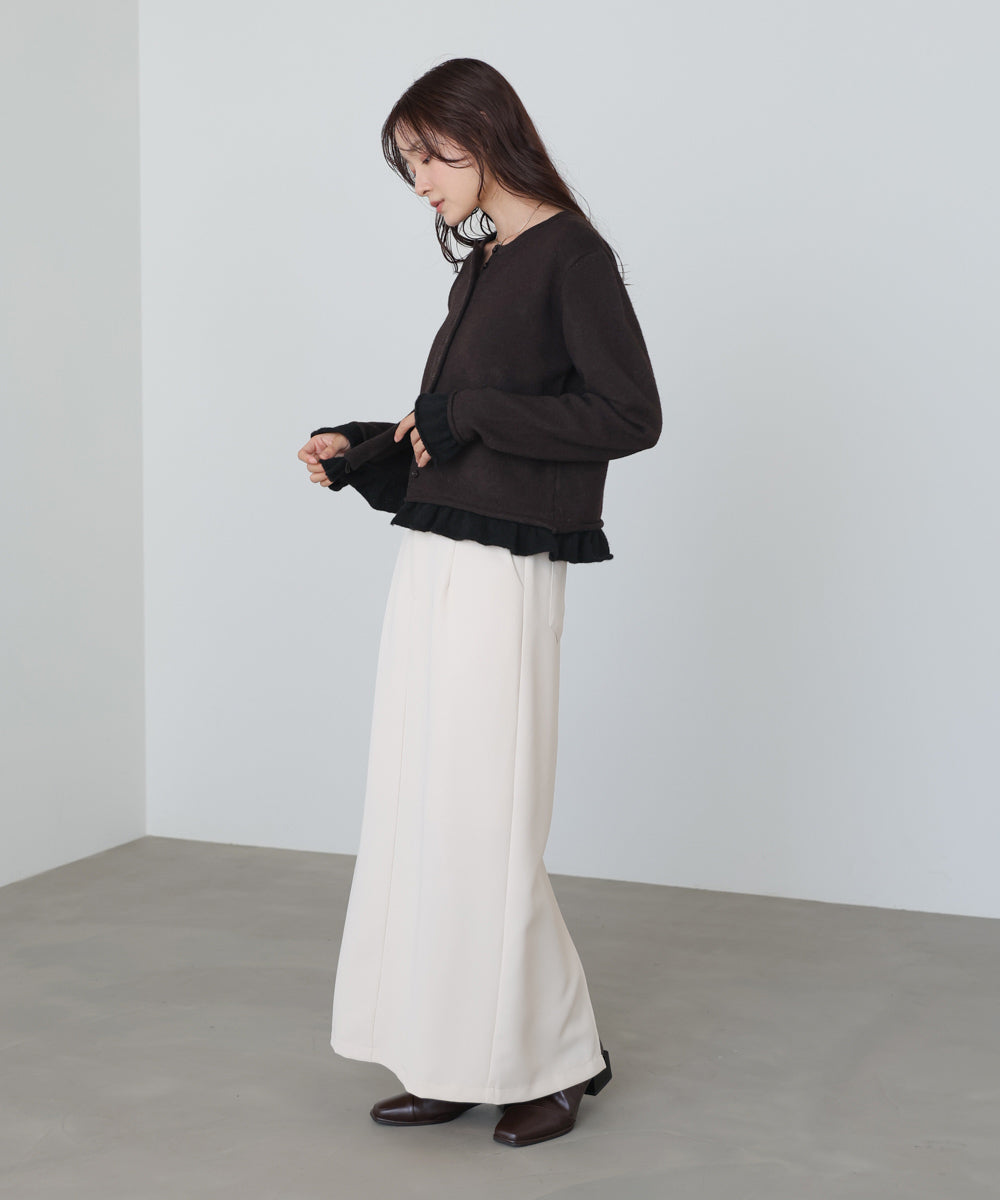 配色フリルニットカーディガン