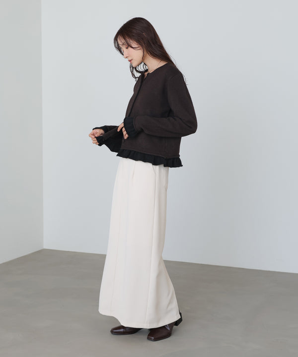 配色フリルニットカーディガン