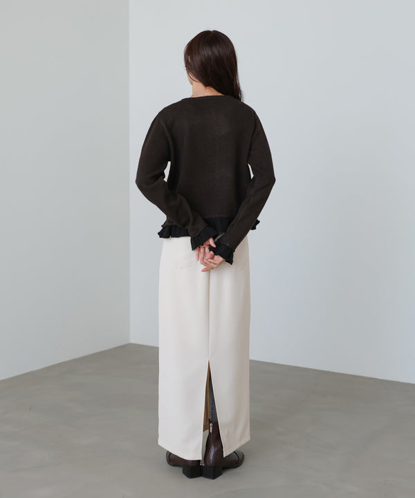 配色フリルニットカーディガン