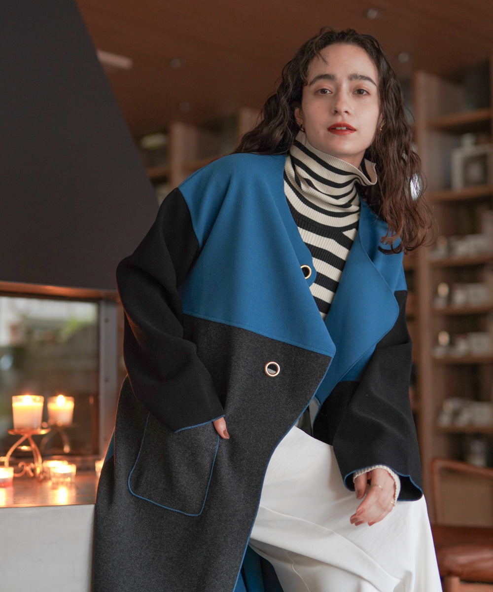 【BLEU RUBAN】 春秋に活躍！ Herno ノーカラーコート バイカラーコート