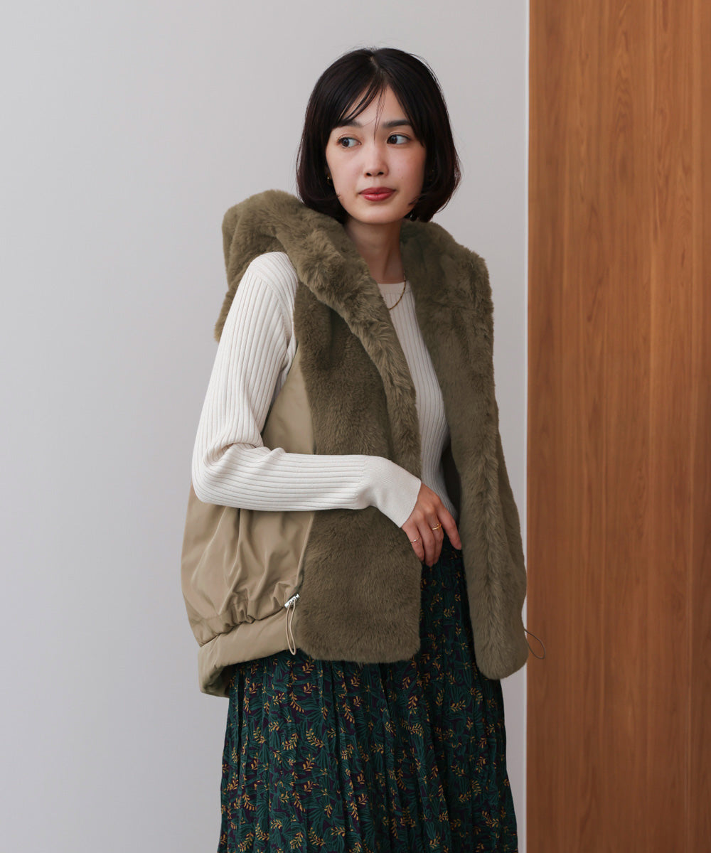 simple　FENNEL　異素材ミックス 切替ドッキングダウンベスト simple様専用 FENNEL 異素材ミックス 切替ドッキングダウンベスト