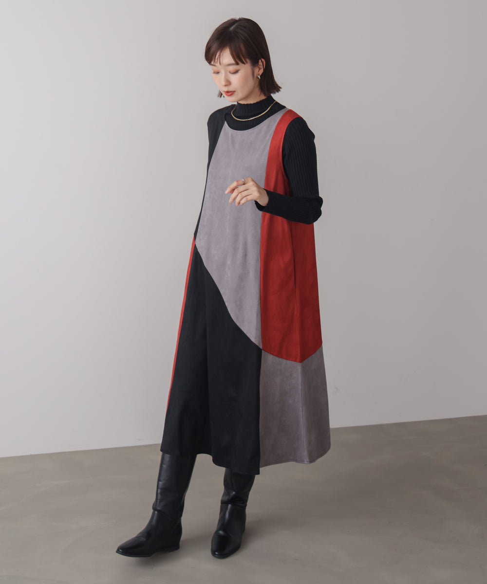 カラーブロックシルエットワンピース［11/7発送予定］