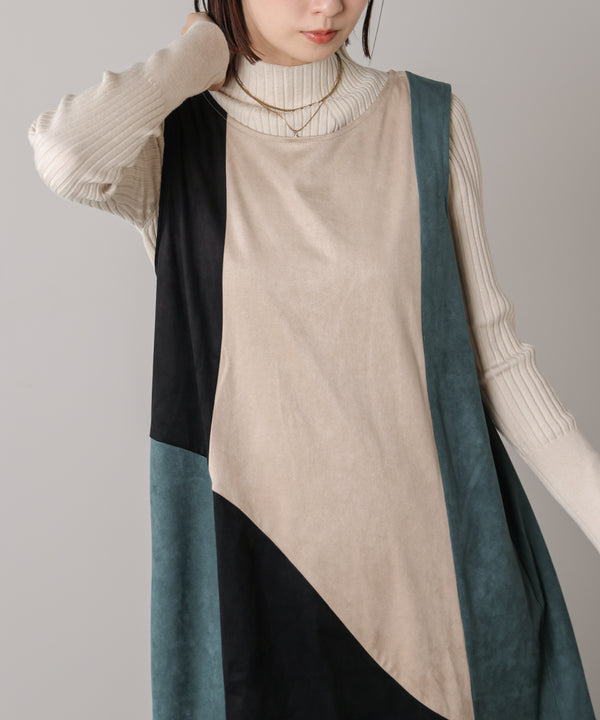 カラーブロックシルエットワンピース［11/7発送予定］