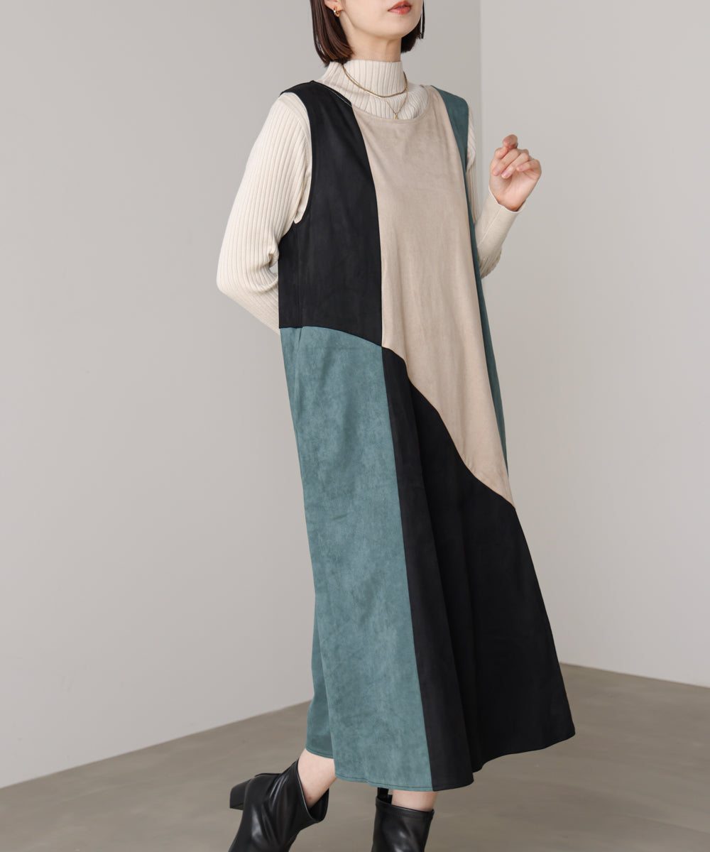 カラーブロックシルエットワンピース［11/7発送予定］