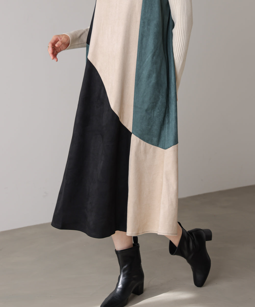 カラーブロックシルエットワンピース［11/7発送予定］