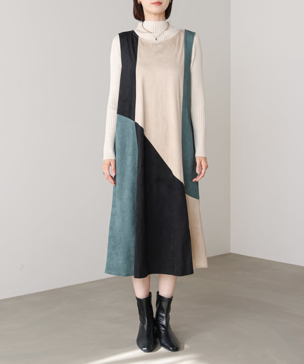 カラーブロックシルエットワンピース［11/7発送予定］