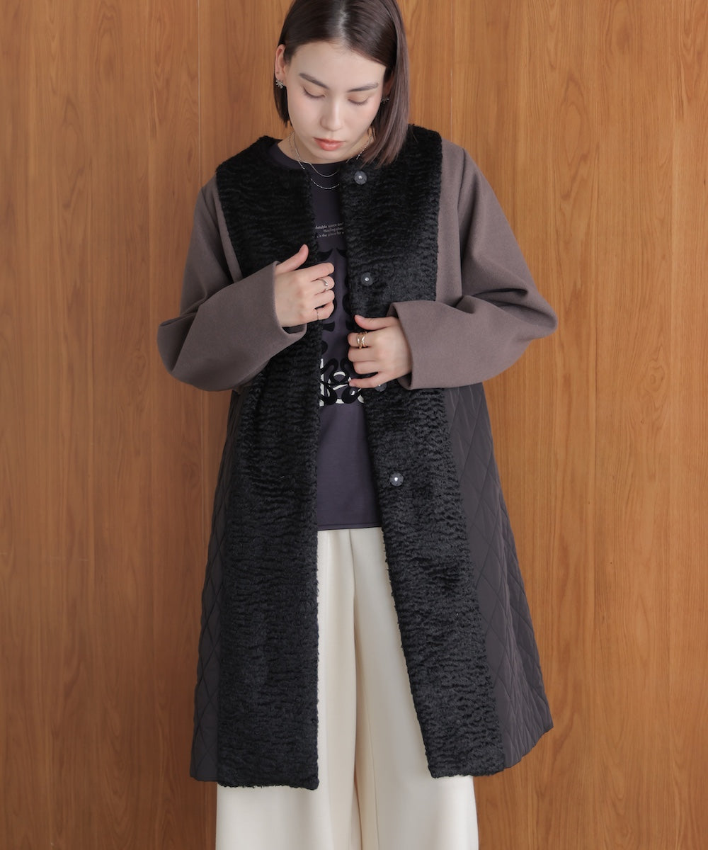 異素材配色コート［11/14発送予定］