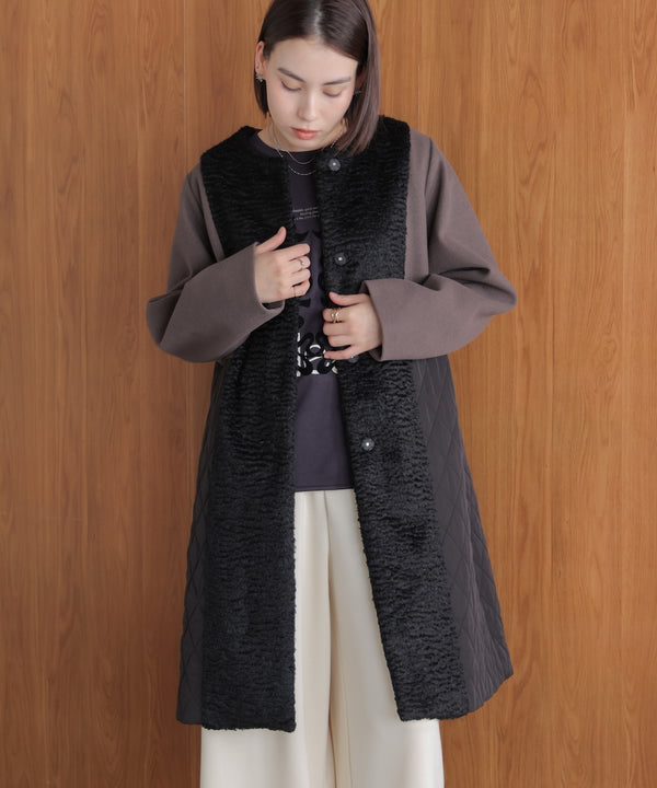 異素材配色コート［11/14発送予定］