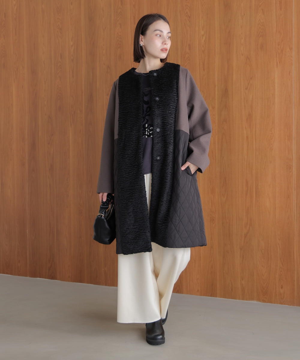 異素材配色コート［11/14発送予定］