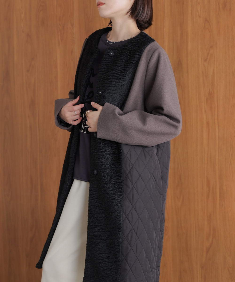 異素材配色コート［11/14発送予定］