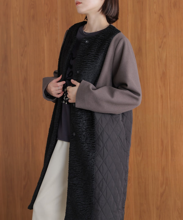 異素材配色コート［11/14発送予定］