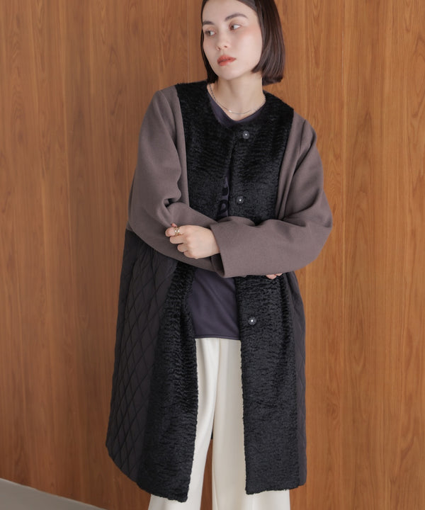 異素材配色コート［11/14発送予定］