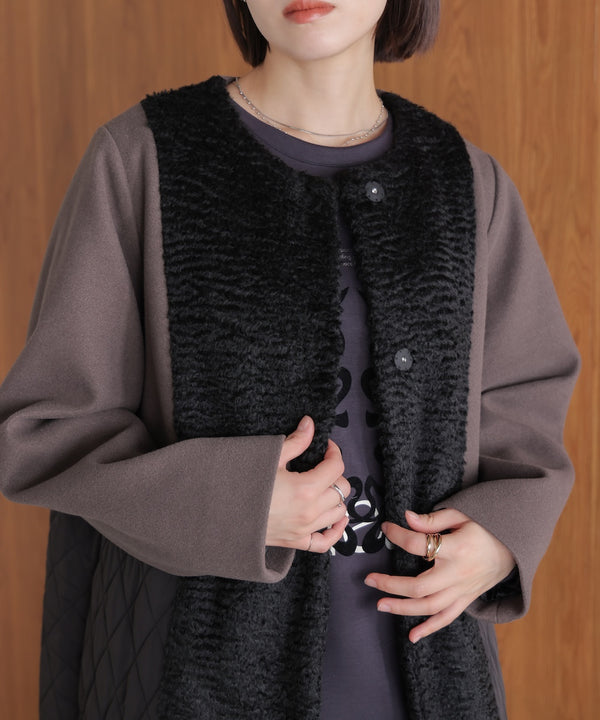 異素材配色コート［11/14発送予定］