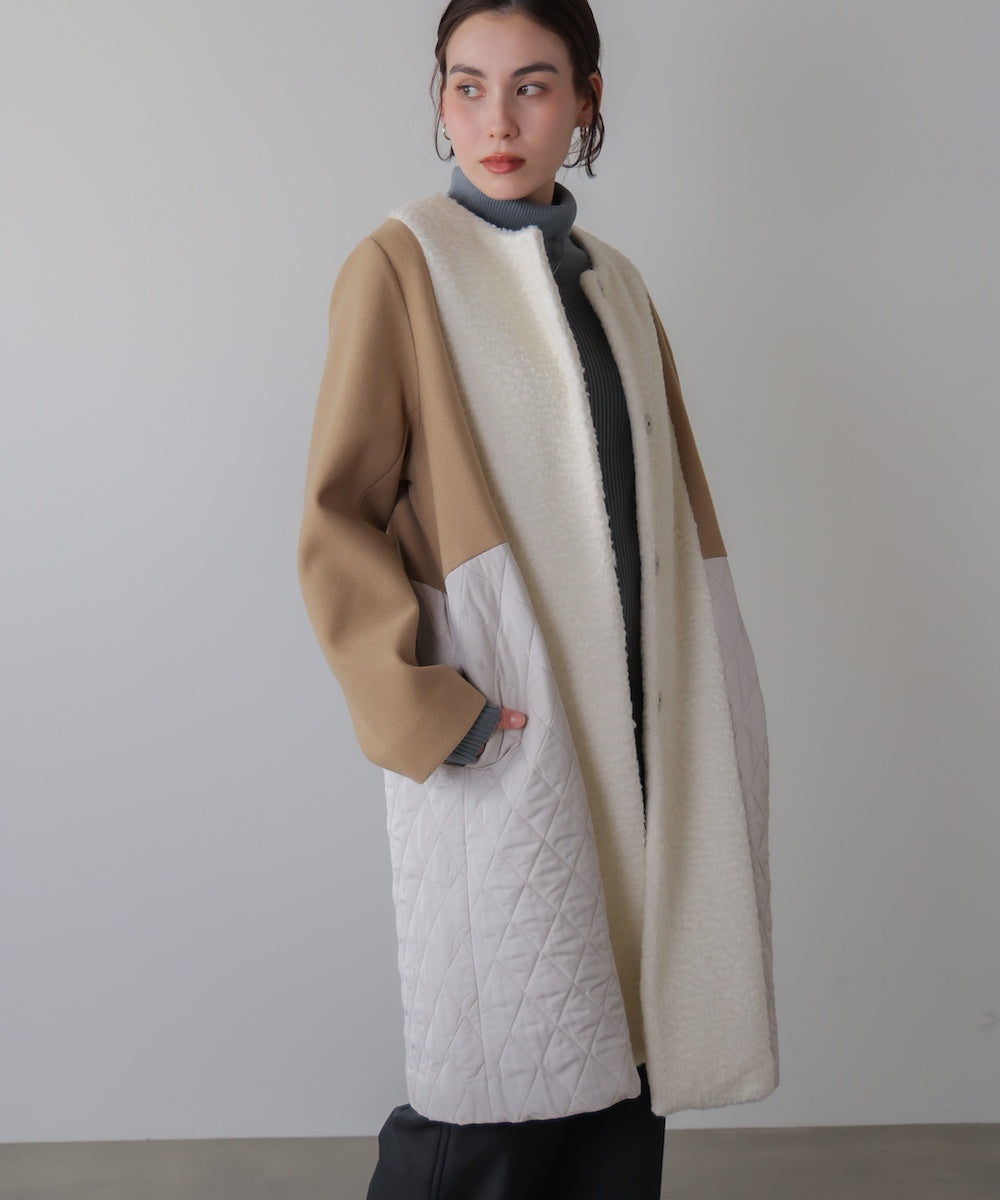 異素材配色コート［11/14発送予定］