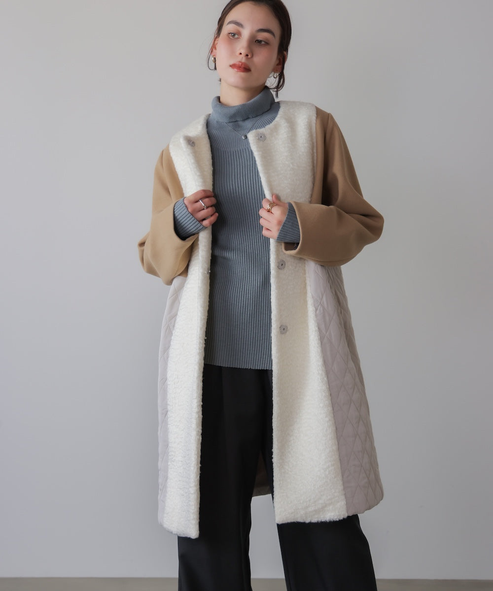 異素材配色コート［11/14発送予定］