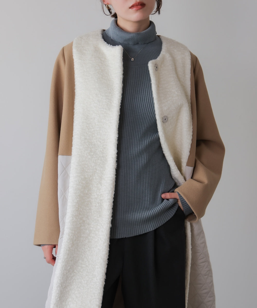 異素材配色コート［11/14発送予定］