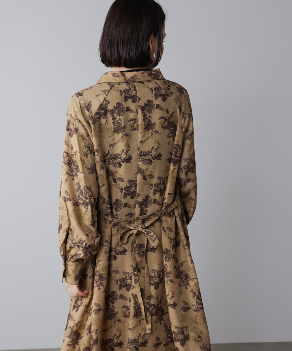 フロントフリル花柄ワンピース