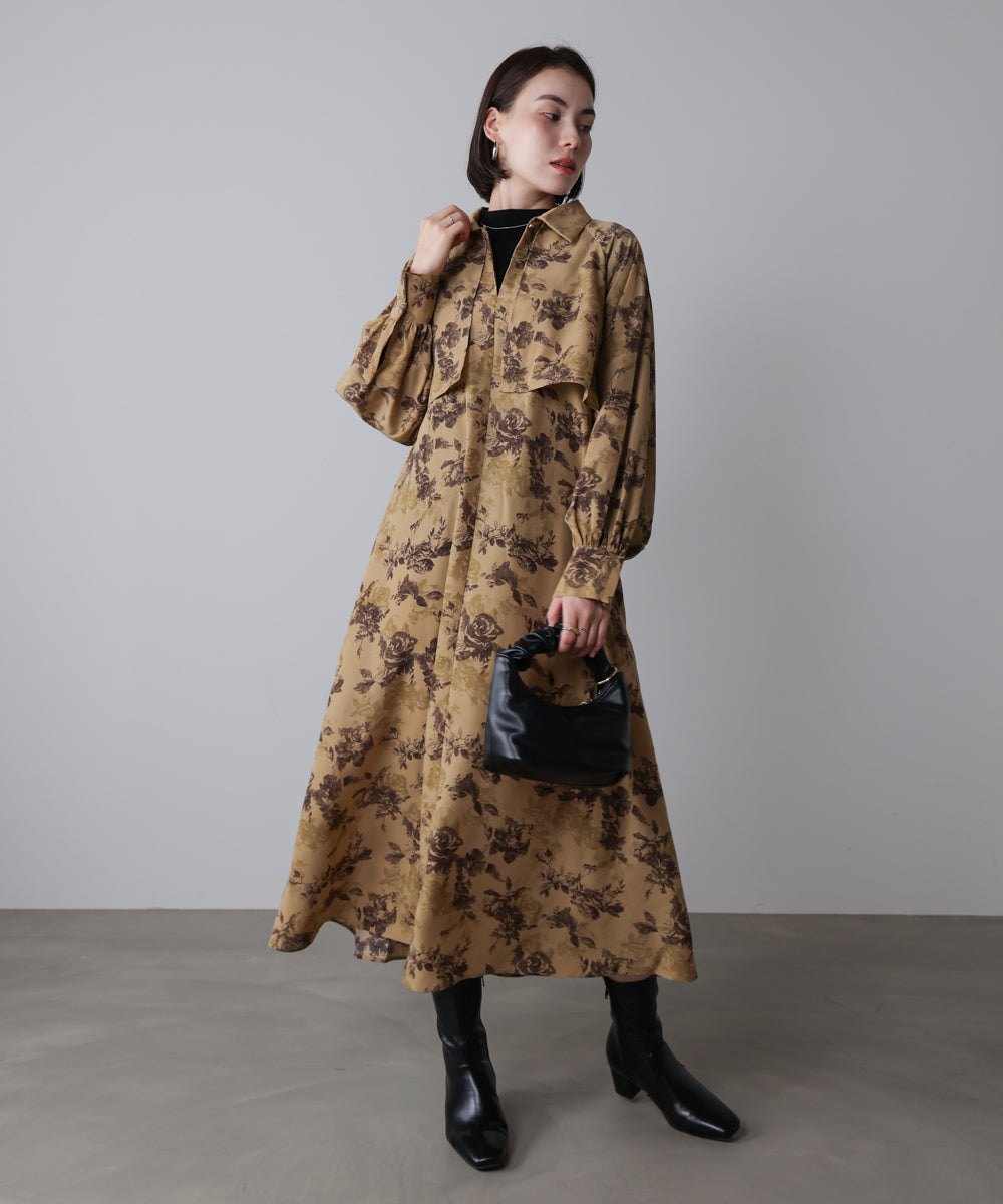 フロントフリル花柄ワンピース［11/12発送予定］