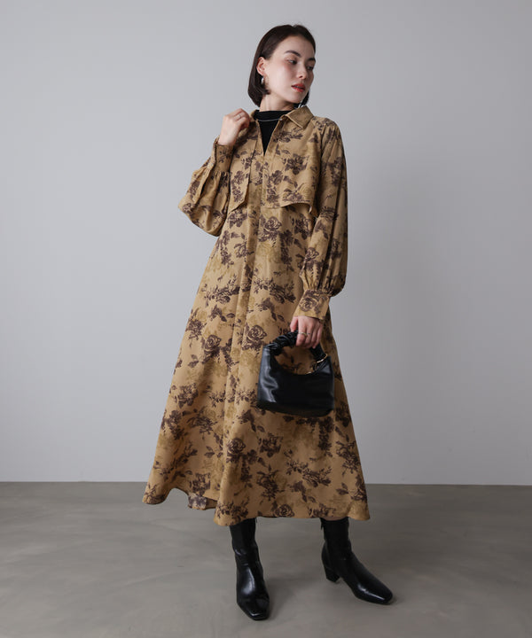 フロントフリル花柄ワンピース［11/12発送予定］