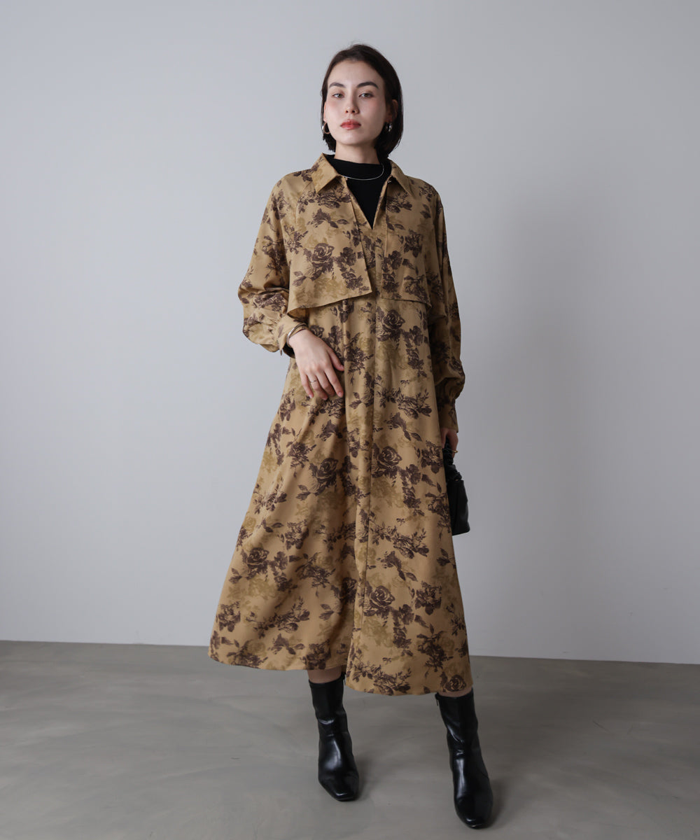 フロントフリル花柄ワンピース［11/12発送予定］