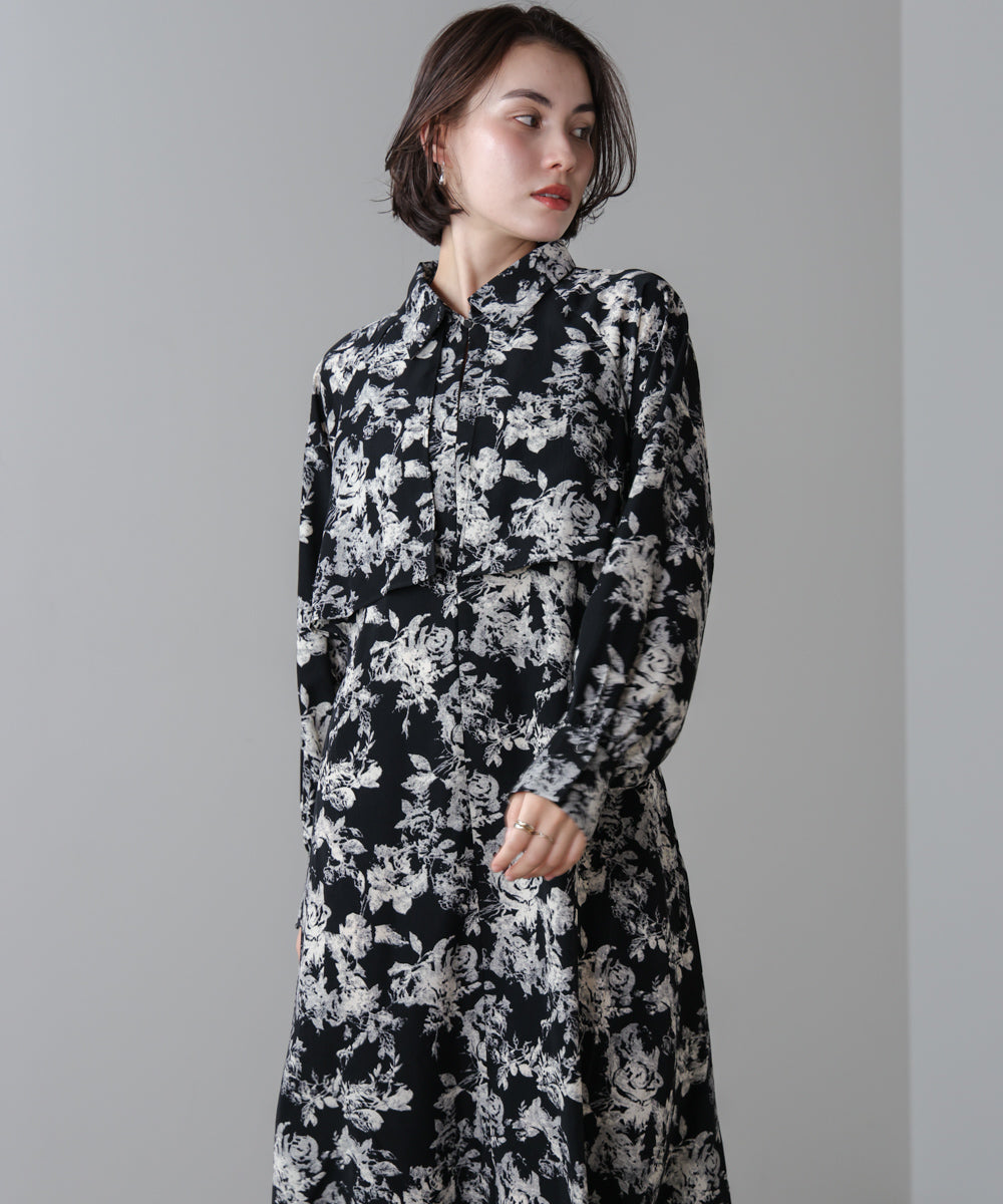 KANEKO ISAO 花柄　ロングワンピース　ブラックフラワープリント　フリル KANEKO ISAO 花柄 ロングワンピース ブラックフラワープリント フリル