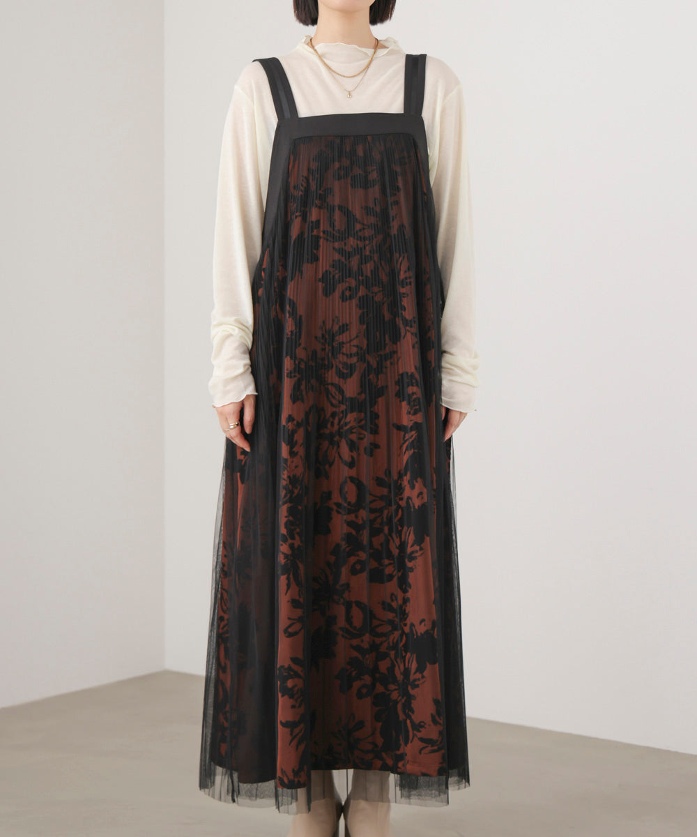 フロッキー花柄ジャンパースカート