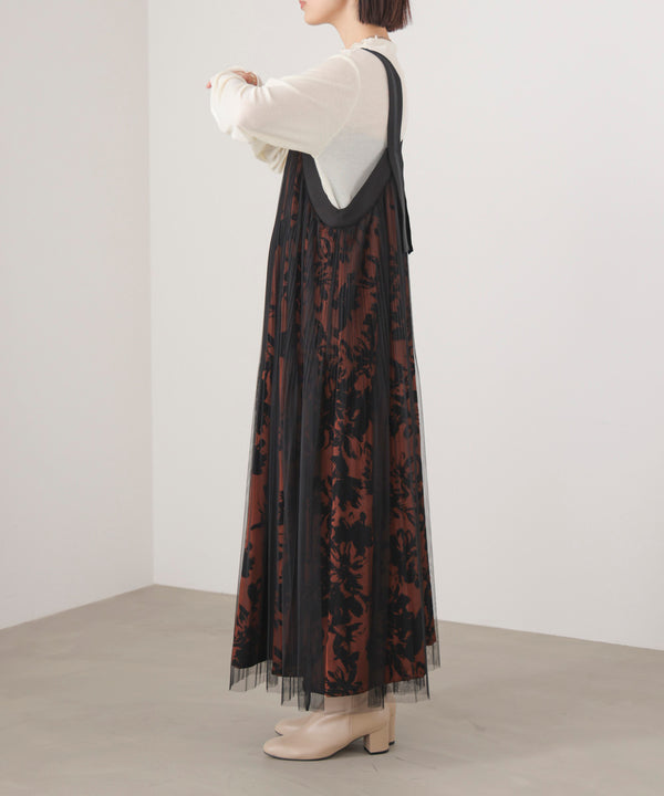 フロッキー花柄ジャンパースカート