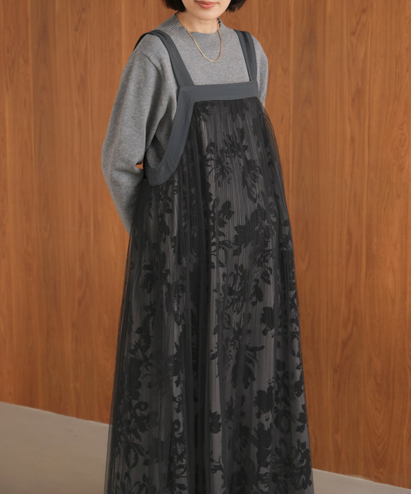 フロッキー花柄ジャンパースカート