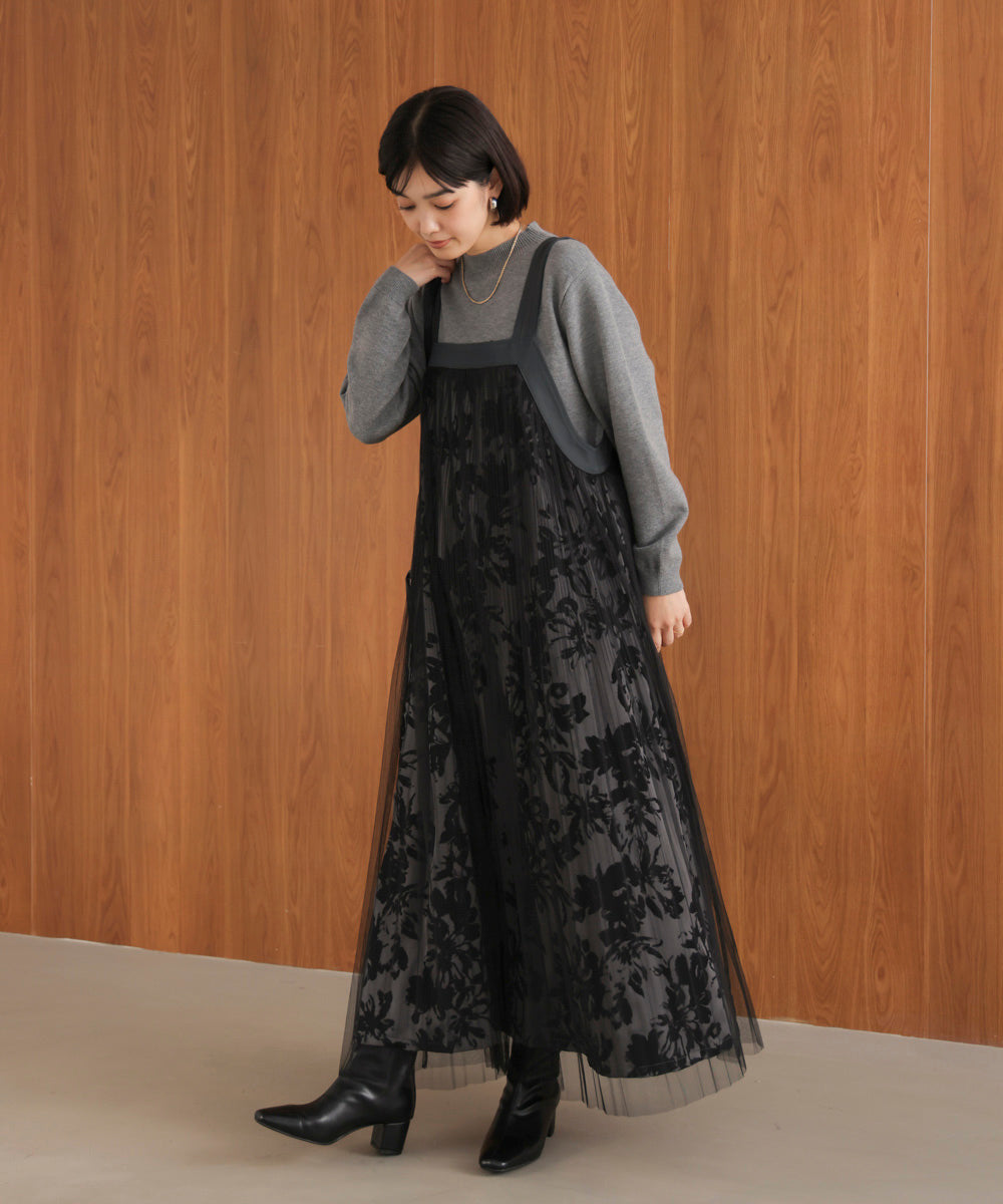 フロッキー花柄ジャンパースカート