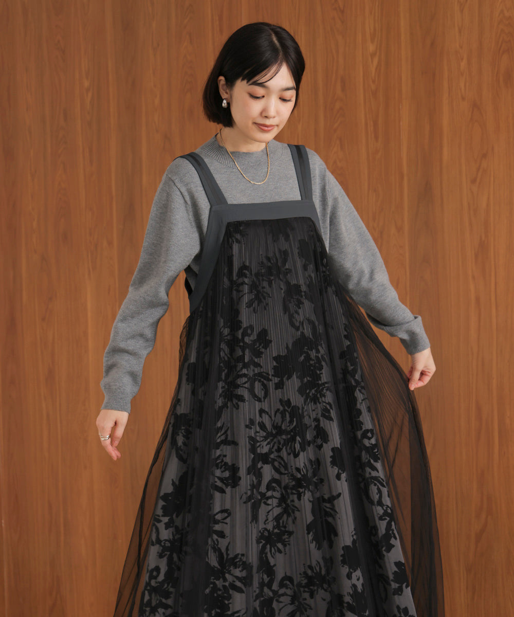 フロッキー花柄ジャンパースカート