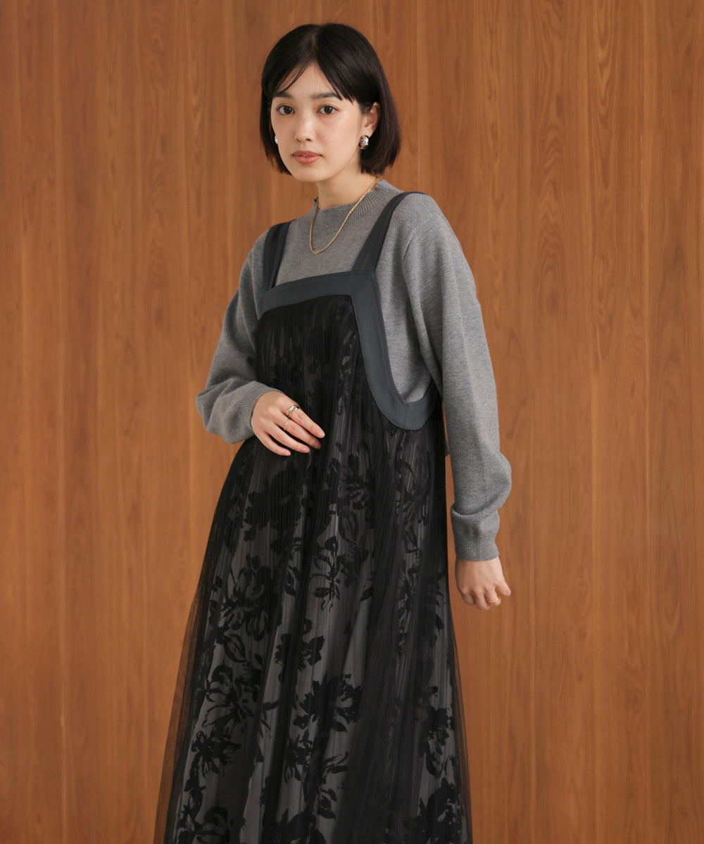 フロッキー花柄ジャンパースカート