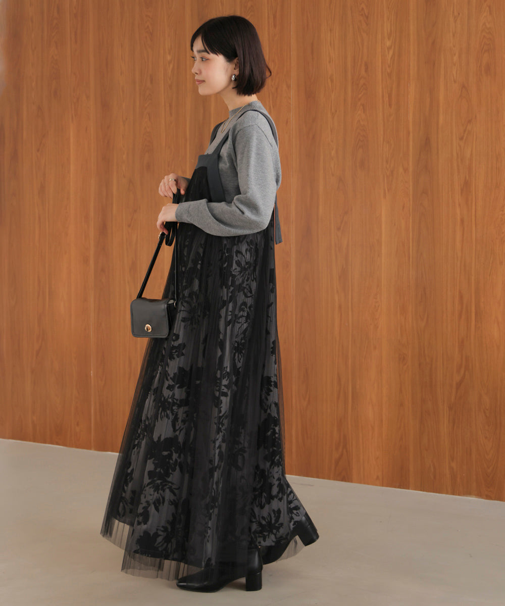 フロッキー花柄ジャンパースカート