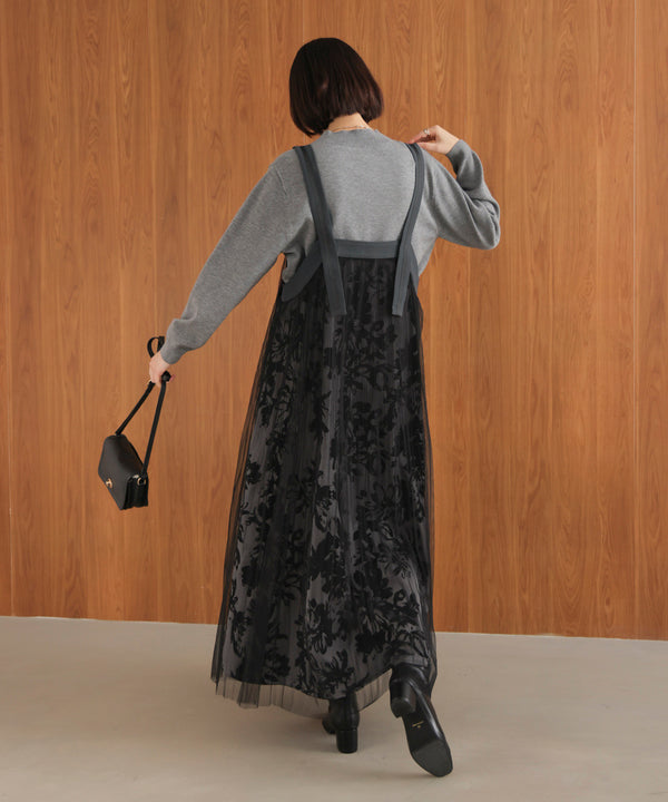 フロッキー花柄ジャンパースカート