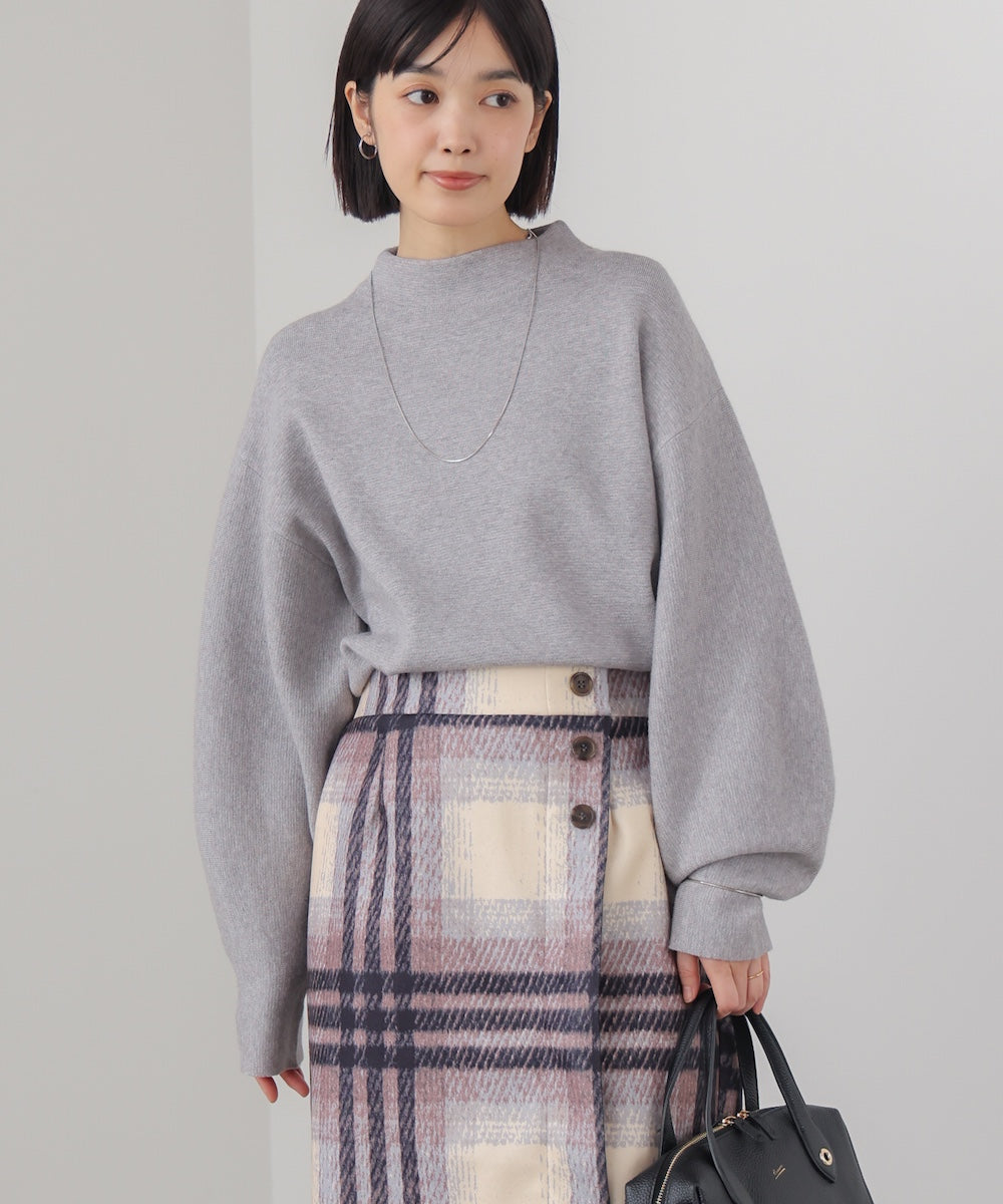 袖バルーンジャガードニットプルオーバー