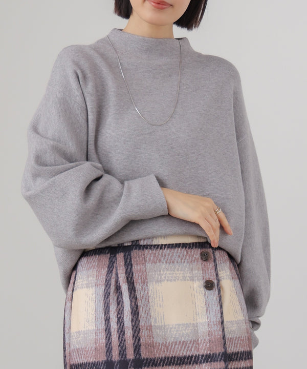 袖バルーンジャガードニットプルオーバー