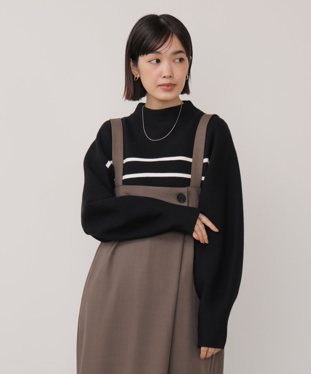 袖バルーンジャガードニットプルオーバー