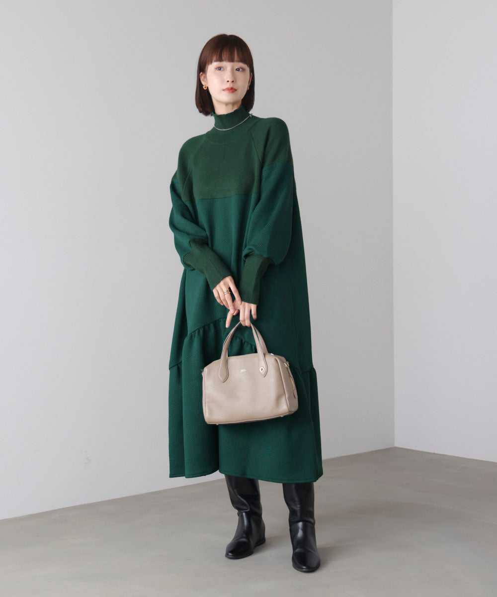 膨れジャガード異素材ニットワンピース