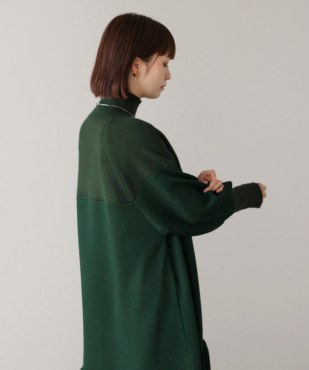 膨れジャガード異素材ニットワンピース