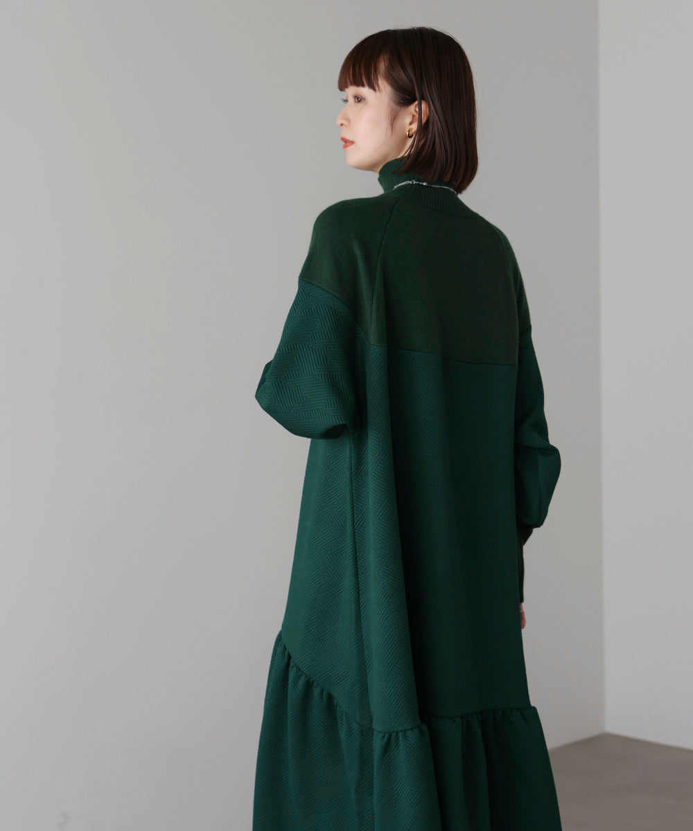 膨れジャガード異素材ニットワンピース