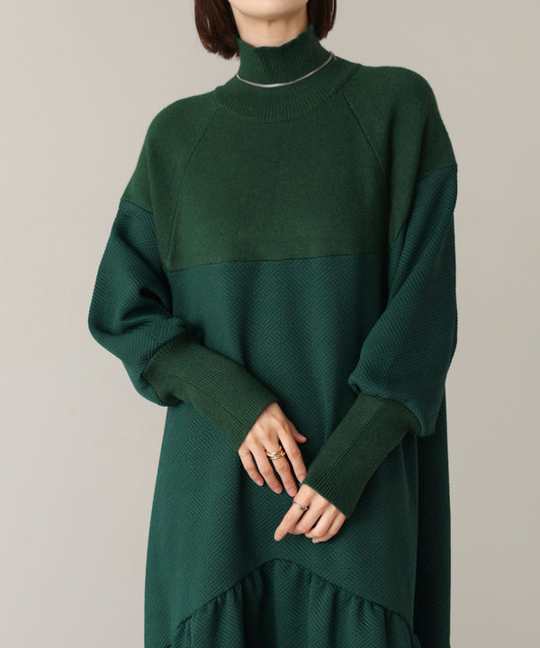 膨れジャガード異素材ニットワンピース