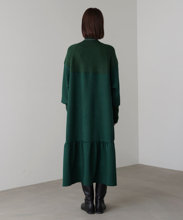 膨れジャガード異素材ニットワンピース